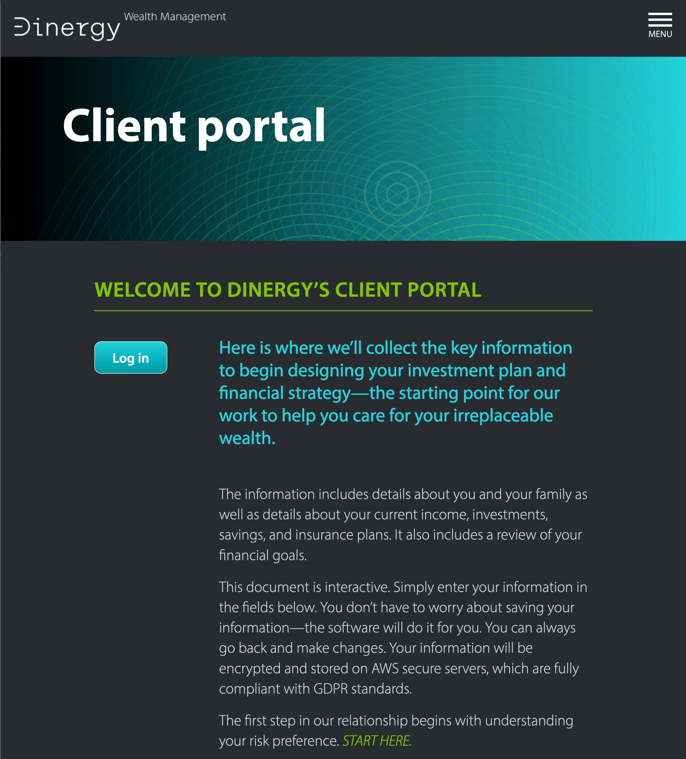 Dinergy Wealth Management's investor profile form